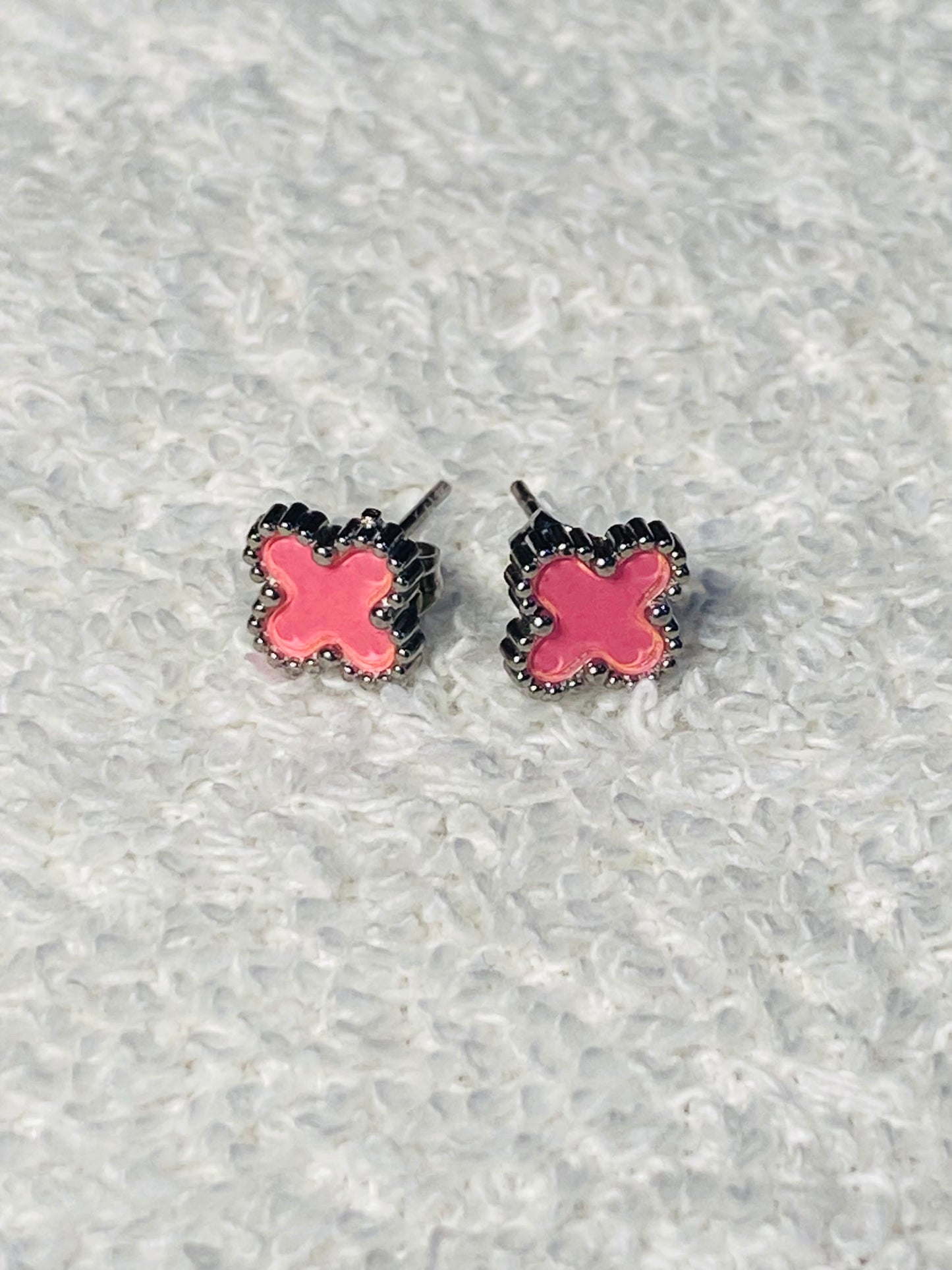 Silver Plated Pink Clover Stud Earrings