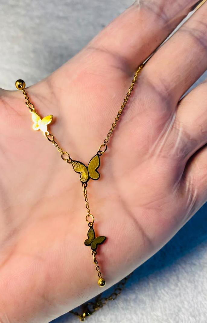 Golden Butterfly Y-Drop Lariat Necklace