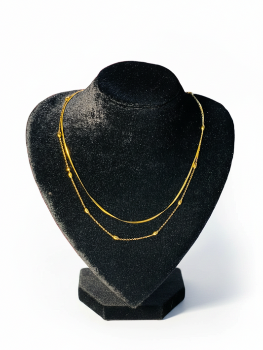 18K Gold Plated Double Layered Snake & Bead Chain Necklace (Anti-Tarnish)