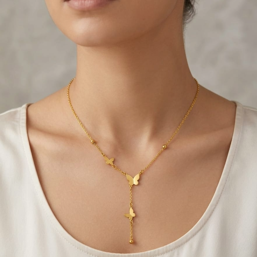 Golden Butterfly Y-Drop Lariat Necklace