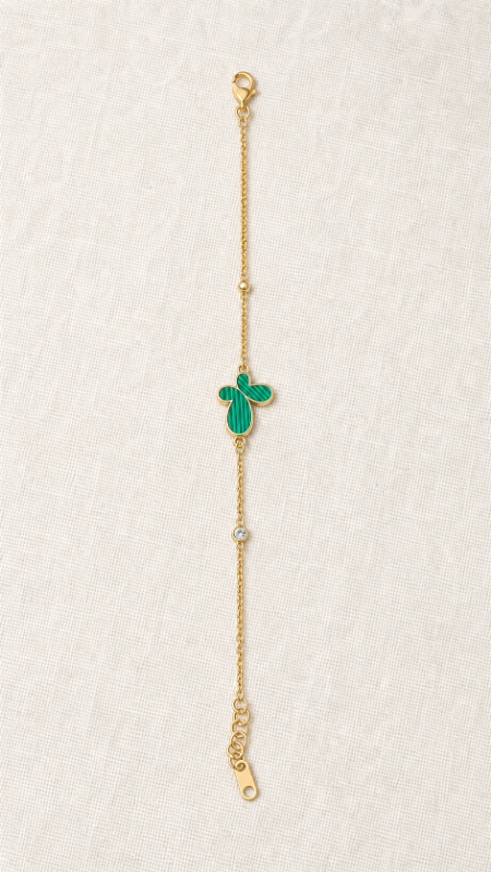Emerald Green Clover Charm Bracelet - Gold Plated Anti-Tarnish