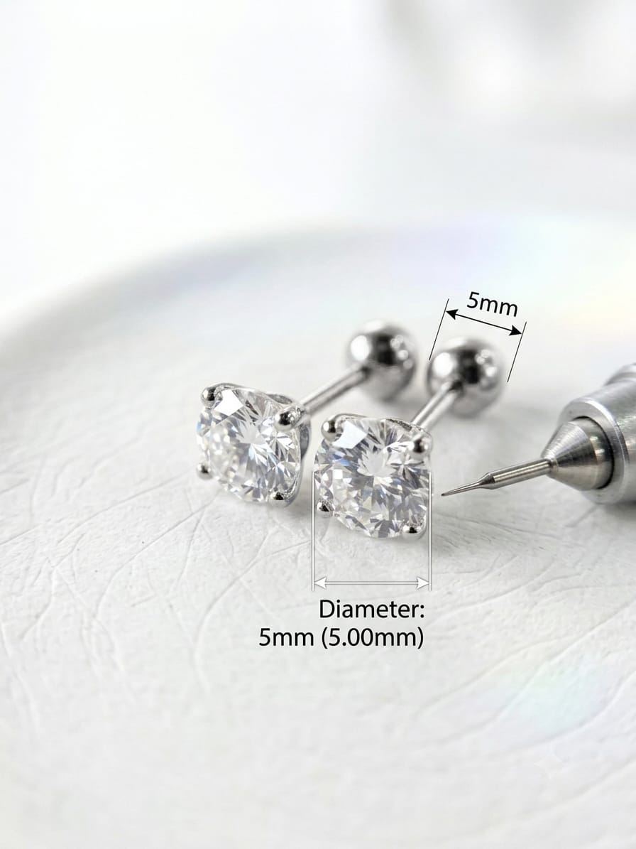 Silver Cubic Zirconia Barbell Stud Earrings – 5mm (Anti-Tarnish)