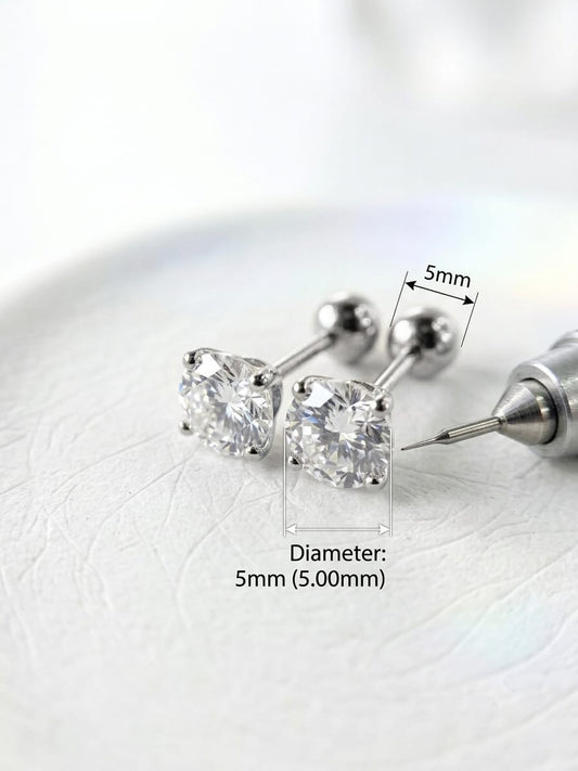 Silver Cubic Zirconia Barbell Stud Earrings – 5mm (Anti-Tarnish)