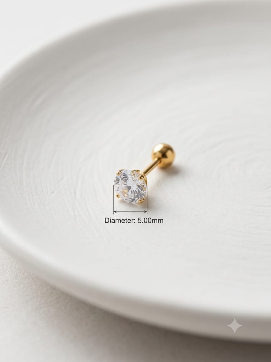 5mm Single Gold Cubic Zirconia Barbell Stud Earring – Anti-Tarnish