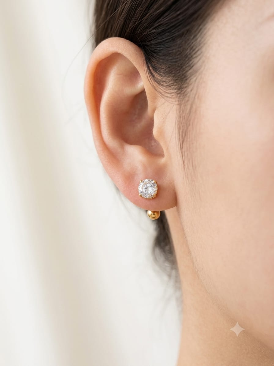 5mm Single Gold Cubic Zirconia Barbell Stud Earring – Anti-Tarnish