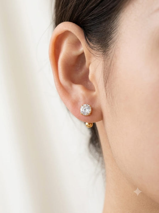 5mm Single Gold Cubic Zirconia Barbell Stud Earring – Anti-Tarnish