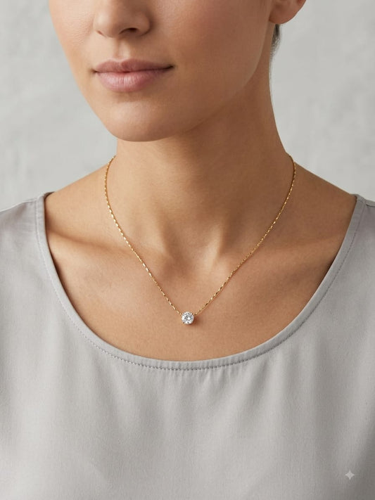 Minimalist Single Stone Gold Colored Stainless Steel Necklace - Tarnish Resistant
