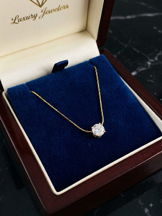 Minimalist Single Stone Gold Colored Stainless Steel Necklace - Tarnish Resistant