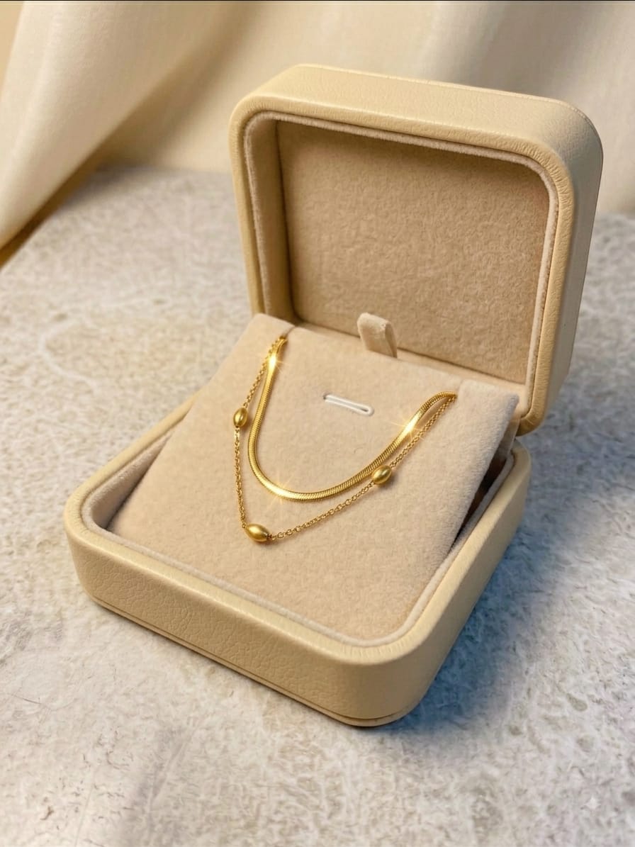 18K Gold Plated Double Layered Snake & Bead Chain Necklace (Anti-Tarnish)