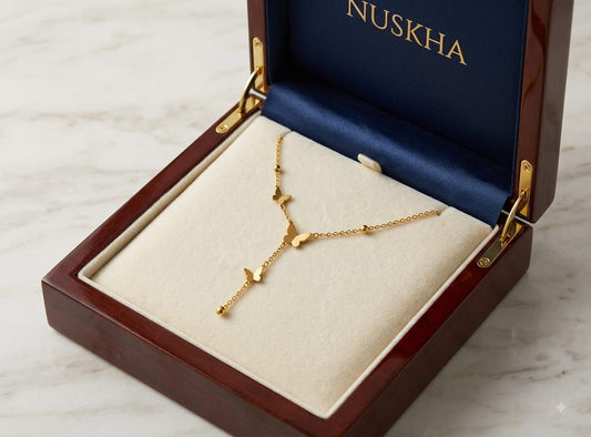 Golden Butterfly Y-Drop Lariat Necklace