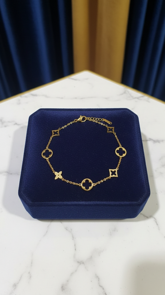 Minimalist Multi-Charm Gold Chain Bracelet – Stainless Steel