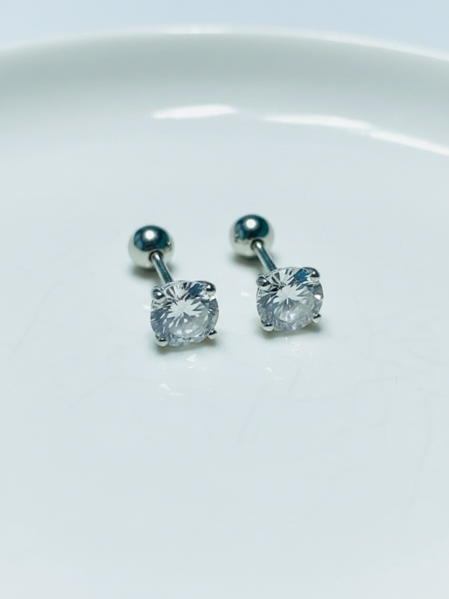 Silver Cubic Zirconia Barbell Stud Earrings – 5mm (Anti-Tarnish)