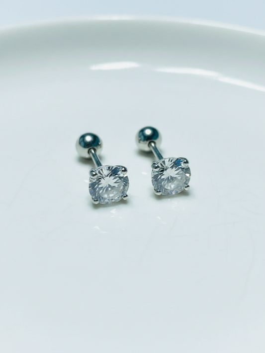 Silver Cubic Zirconia Barbell Stud Earrings – 5mm (Anti-Tarnish)