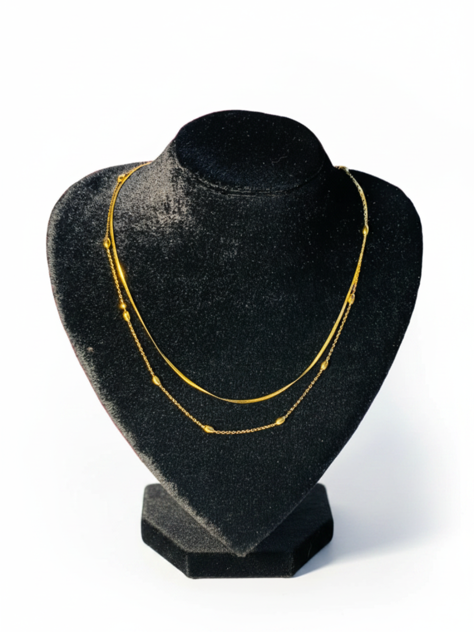 18K Gold Plated Double Layered Snake & Bead Chain Necklace (Anti-Tarnish)