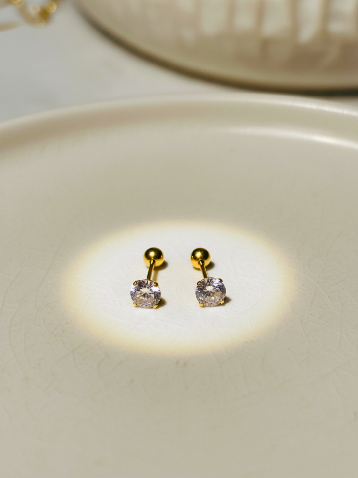 5mm Single Gold Cubic Zirconia Barbell Stud Earring – Anti-Tarnish