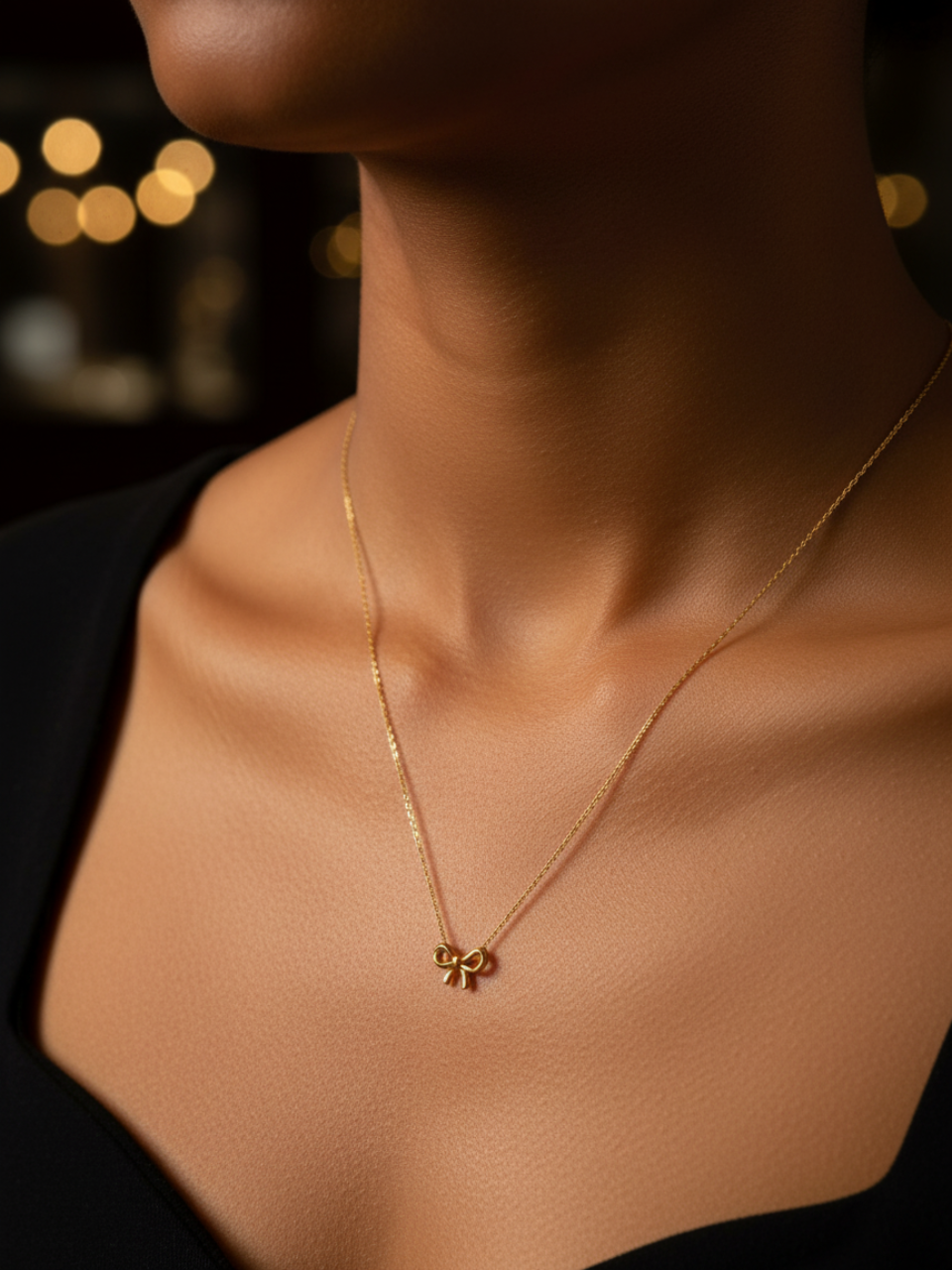Minimalist Golden Bow Pendant Necklace for Women | Luxury Anti-Tarnish Chain Jewelry